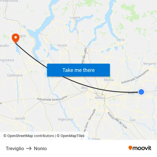 Treviglio to Nonio map