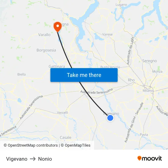 Vigevano to Nonio map