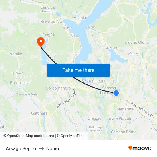 Arsago Seprio to Nonio map