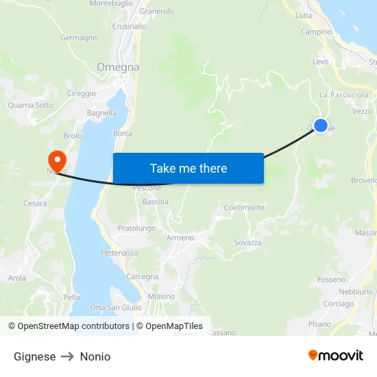 Gignese to Nonio map
