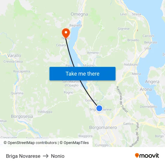 Briga Novarese to Nonio map