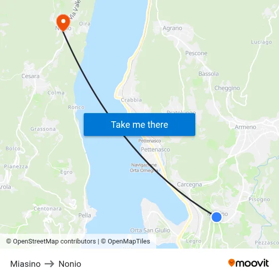 Miasino to Nonio map