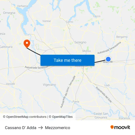 Cassano D' Adda to Mezzomerico map