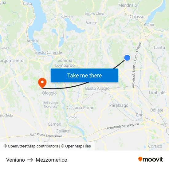 Veniano to Mezzomerico map
