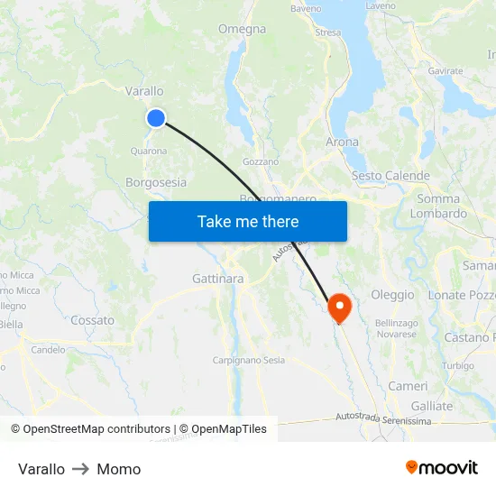 Varallo to Momo map