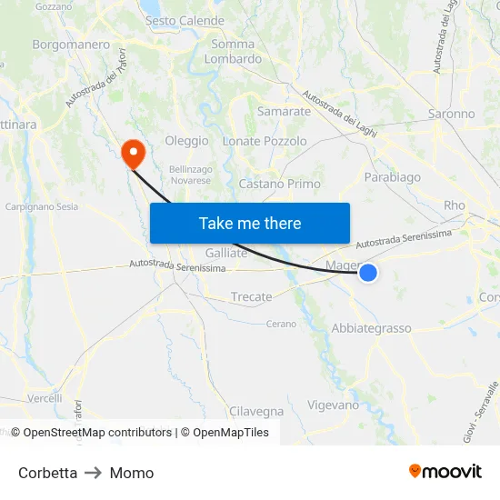 Corbetta to Momo map