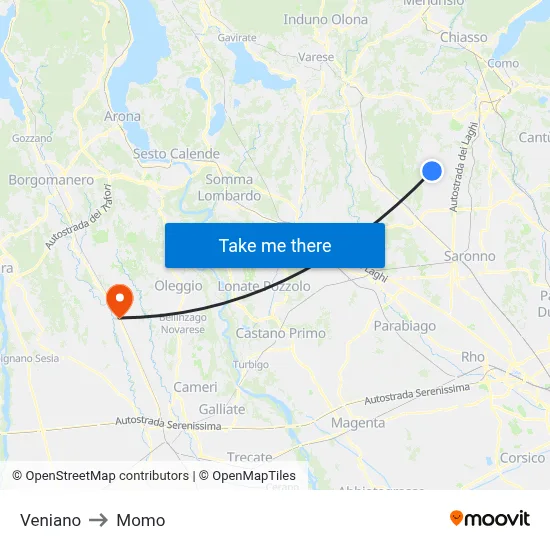 Veniano to Momo map
