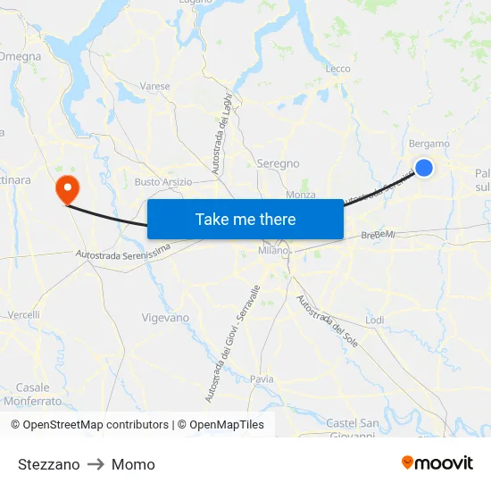 Stezzano to Momo map