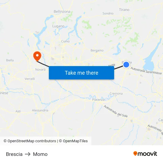 Brescia to Momo map