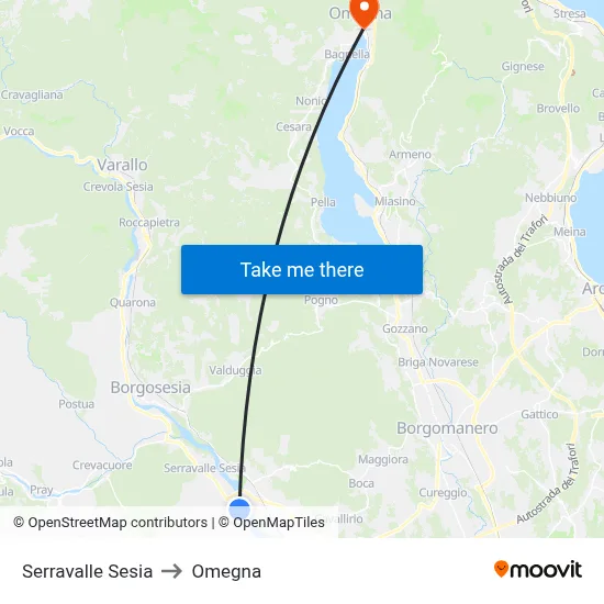 Serravalle Sesia to Omegna map