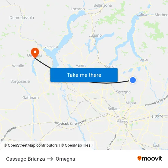 Cassago Brianza to Omegna map