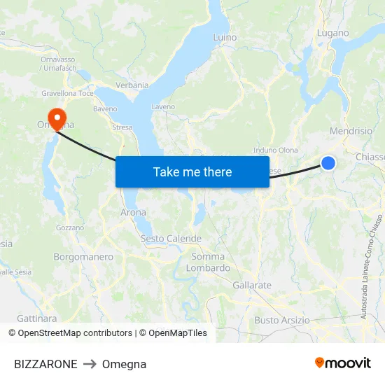 Bizzarone to Omegna map