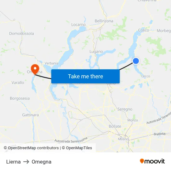 Lierna to Omegna map