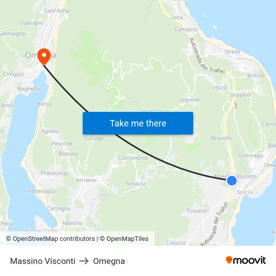 Massino Visconti to Omegna map