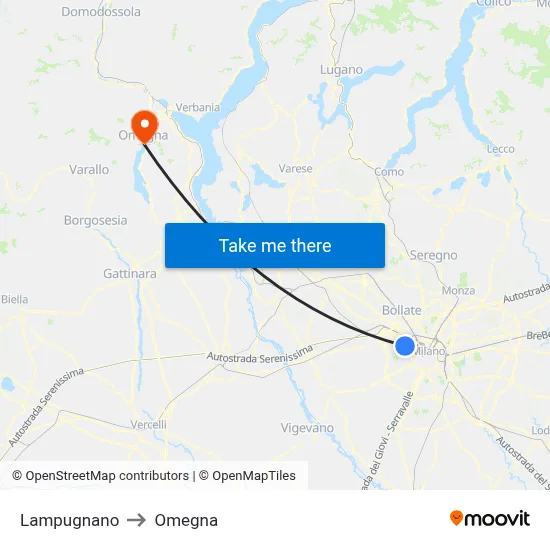 Lampugnano to Omegna map