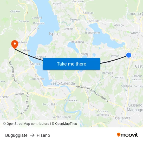 Buguggiate to Pisano map