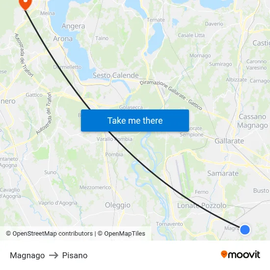 Magnago to Pisano map
