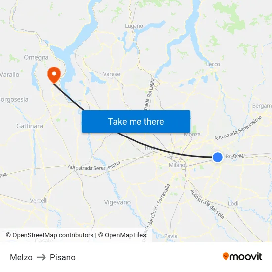 Melzo to Pisano map