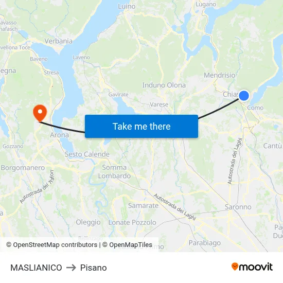 Maslianico to Pisano map