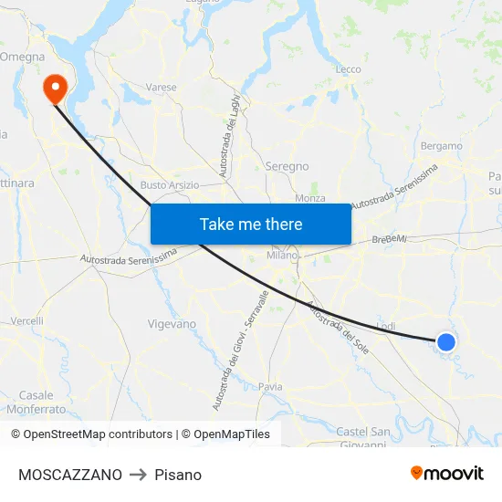 Moscazzano to Pisano map