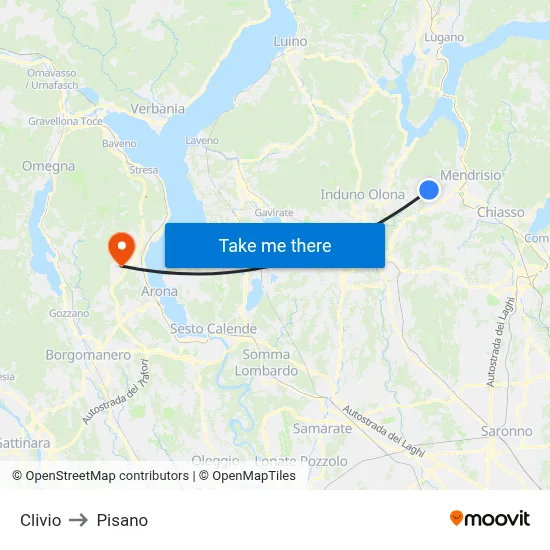 Clivio to Pisano map
