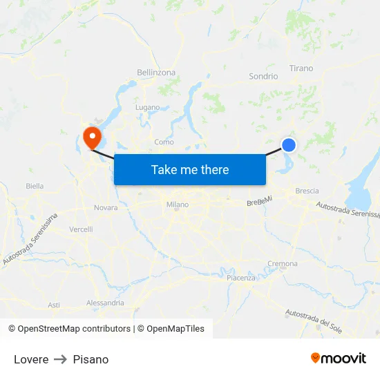 Lovere to Pisano map
