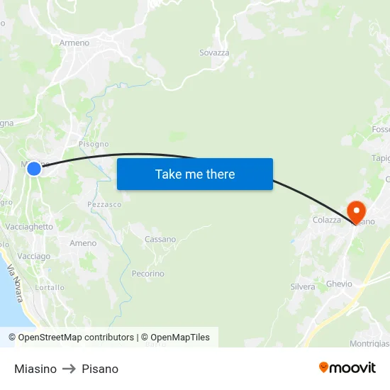 Miasino to Pisano map