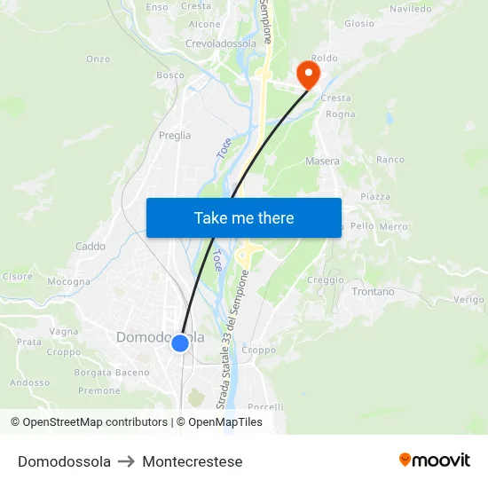 Domodossola to Montecrestese map