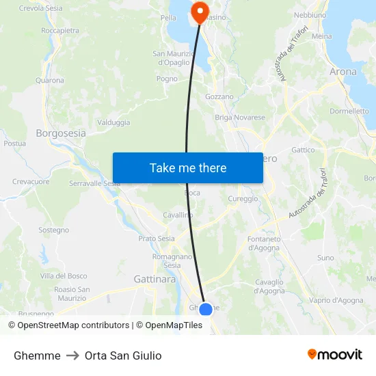 Ghemme to Orta San Giulio map