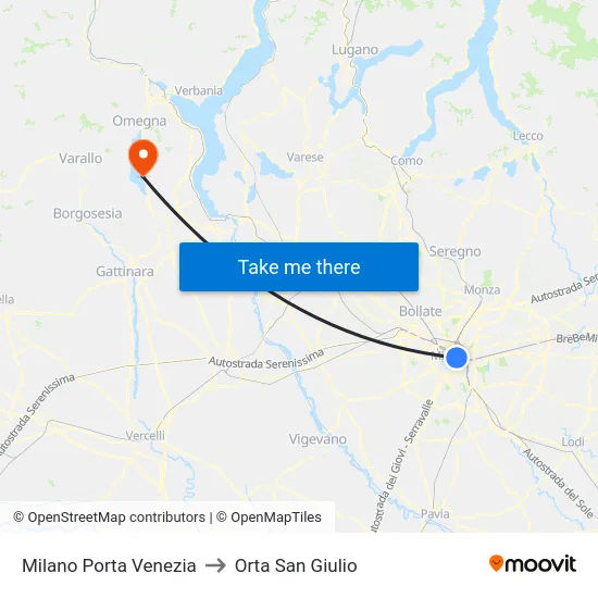Milano Porta Venezia to Orta San Giulio map
