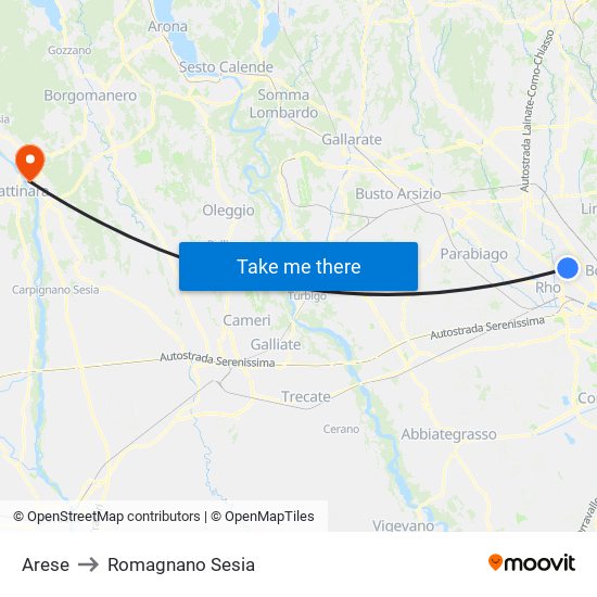 Arese to Romagnano Sesia map