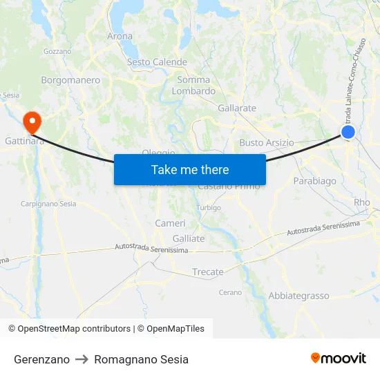 Gerenzano to Romagnano Sesia map