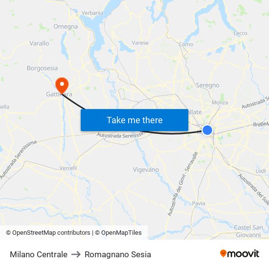 Milano Centrale to Romagnano Sesia map