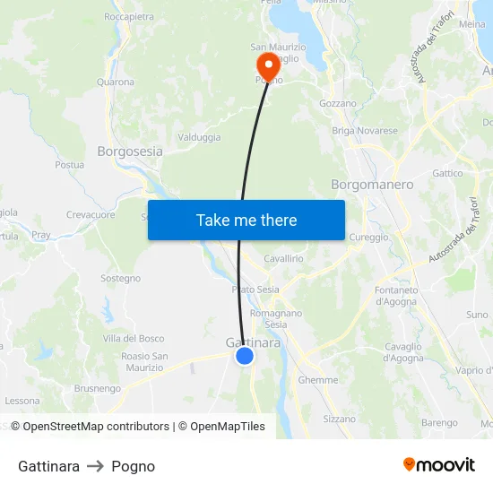 Gattinara to Pogno map