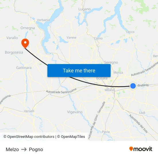 Melzo to Pogno map