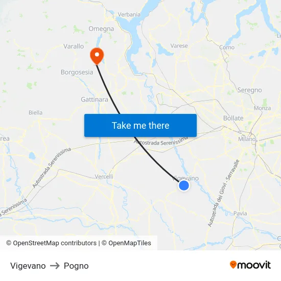 Vigevano to Pogno map