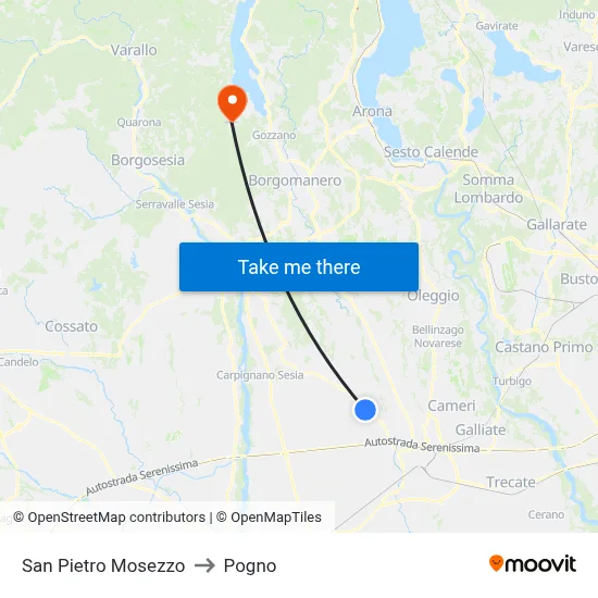 San Pietro Mosezzo to Pogno map