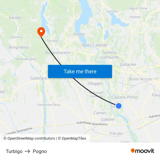 Turbigo to Pogno map