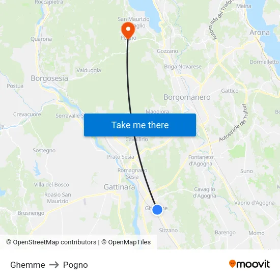 Ghemme to Pogno map