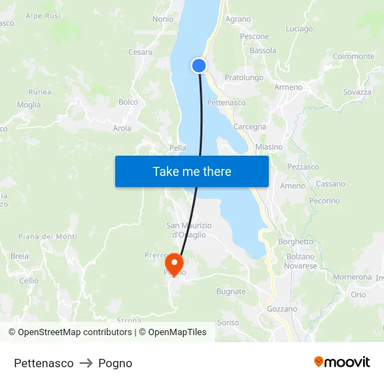 Pettenasco to Pogno map