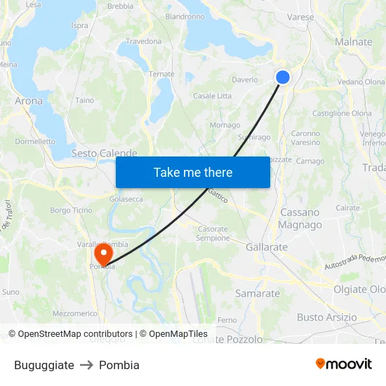 Buguggiate to Pombia map