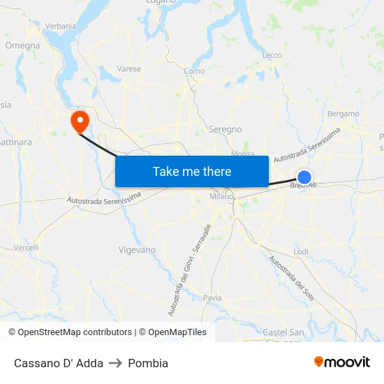 Cassano D'Adda to Pombia map