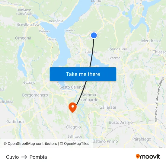 Cuvio to Pombia map