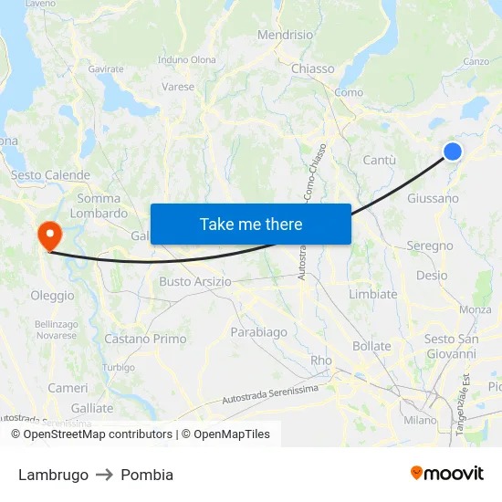 Lambrugo to Pombia map