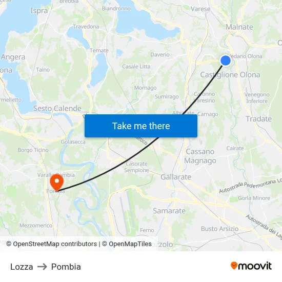 Lozza to Pombia map