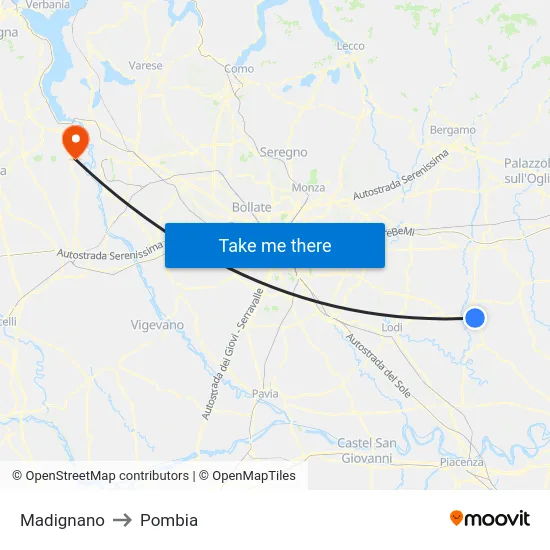 Madignano to Pombia map