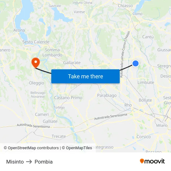 Misinto to Pombia map