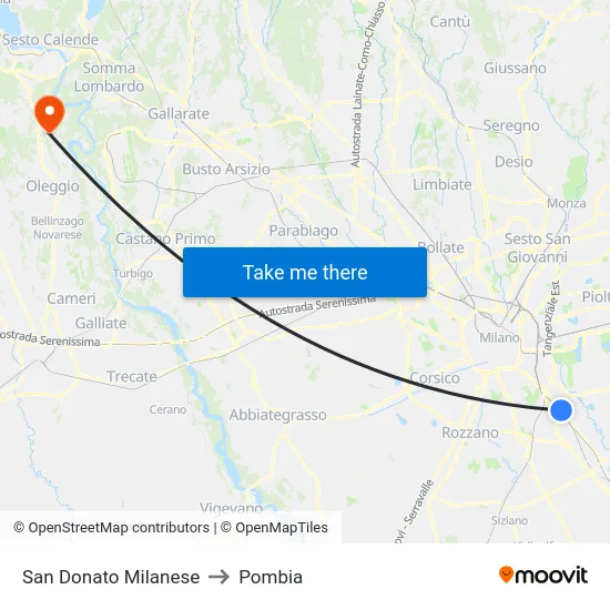 San Donato Milanese to Pombia map