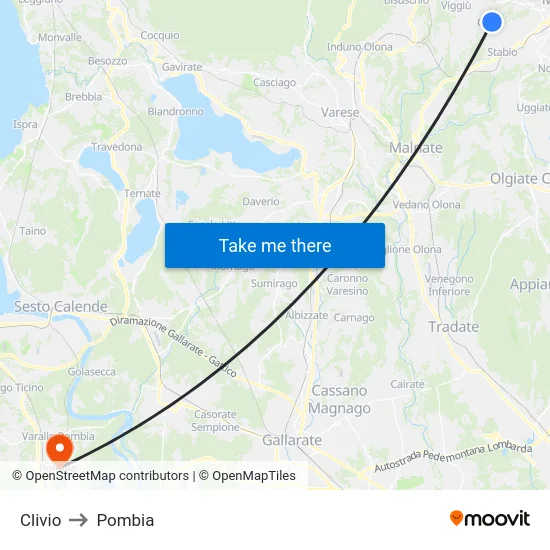Clivio to Pombia map