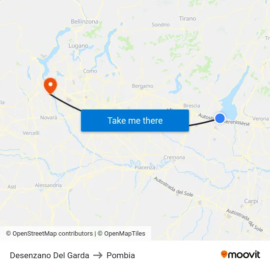 Desenzano del Garda to Pombia map